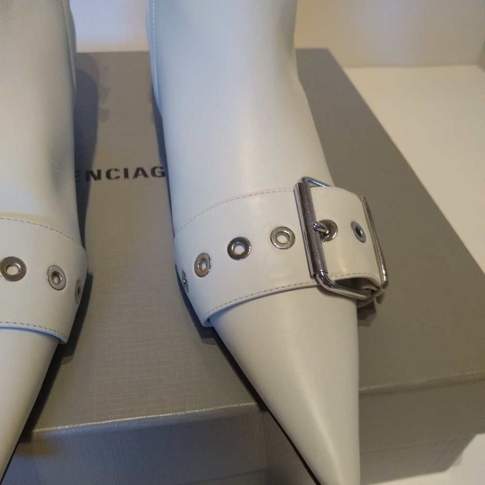 Balenciaga Square Knife Belt Boots White Kitten Heel 37 - Picture 4 of 16